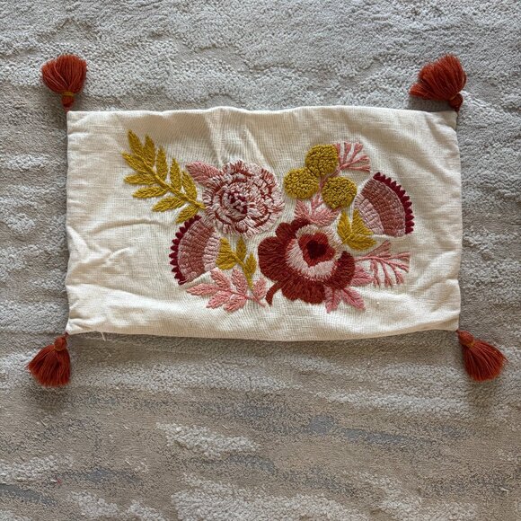 OPALHOUSE Embroidered Floral Lumbar Throw Pillow Jungalow 20x12 COVER ONLY - Picture 1 of 4